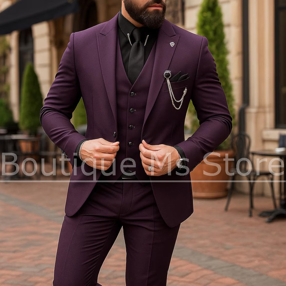 Men Formal Wear Jacket - ชุดสูทผู้ชาย 3 ชิ้น แบบกระดุมแถวเดียว สีพื้น เสื้อแจ็คเก็ต