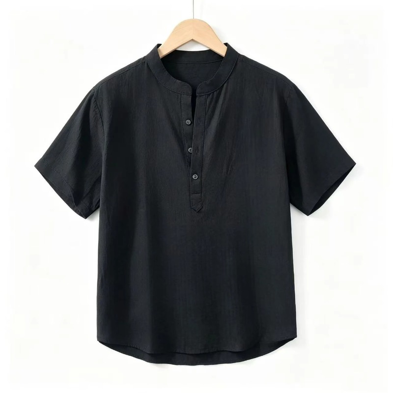 Men'S Formal Style - เสื้อเชิ้ตแขนสั้นผู้ชายสไตล์ญี่ปุ่น ผ้าบาง ใส่สบาย ยืดได้ ไม่ต้องรีด คอตั้ง