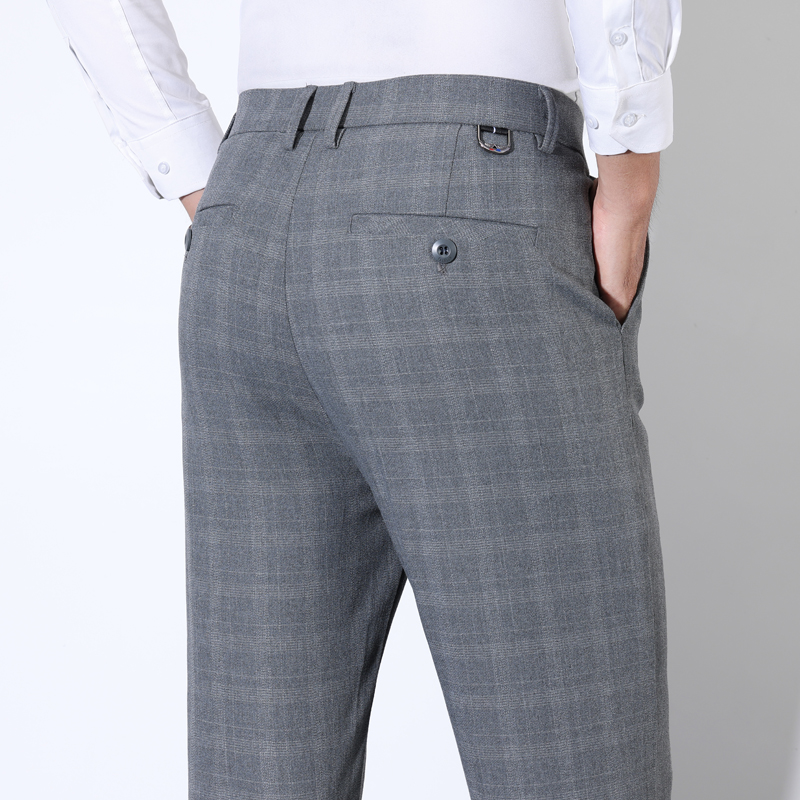 Men Formal Wear Wedding - ผ้าฝ้ายลายสก๊อตลายคลาสสิกกางเกงผู้ชายฤดูใบไม้ร่วงยืดสบายๆกางเกงเจ้าบ่าวงานแต่งงานชุดแฟชั่นกางเกงชาย
