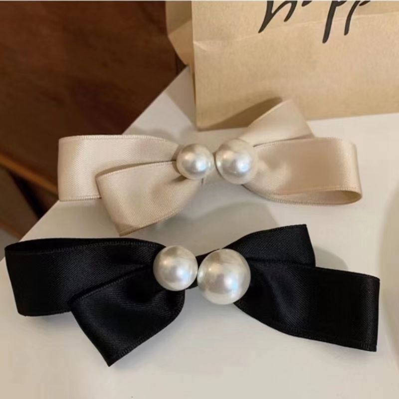 Satin Bow Tie - โบว์ผูกผมใหม่สำหรับกิ๊บติดผมของผู้หญิงที่ตกแต่งผมกิ๊บหนีบผมผูกที่คาดผมแบบผ้าของผู้หญิงผมหนาแบบมีลูกปัดตกแต่งสำหรับเด็กผู้หญิง