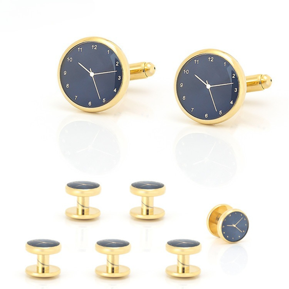 Cufflinks Silver Set - ชุดเครื่องประดับ 6 ชิ้น ประกอบด้วยนาฬิกาข้อมือ นาฬิกาติดเสื้อ และเข็มกลัด