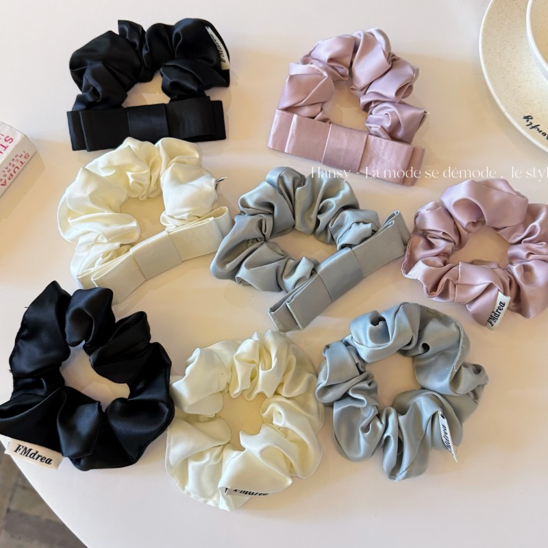Satin Bow Tie - ยางรัดผมผ้าซาตินเกาหลีสีพื้นคุณภาพสูง เนื้อเนียน โบว์สองชั้น ยางยืด แฟชั่น ที่คาดผม