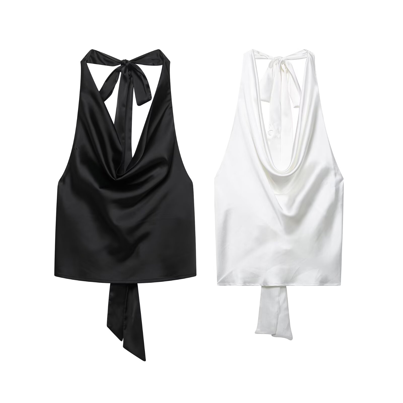 Satin Bow Tie - Zevity 2025 ผู้หญิงเซ็กซี่Backlessผูกโบว์Soft Touchเสื้อหญิงFashionHalterเสื้อฤดูร้อนBlusas Chic Tops