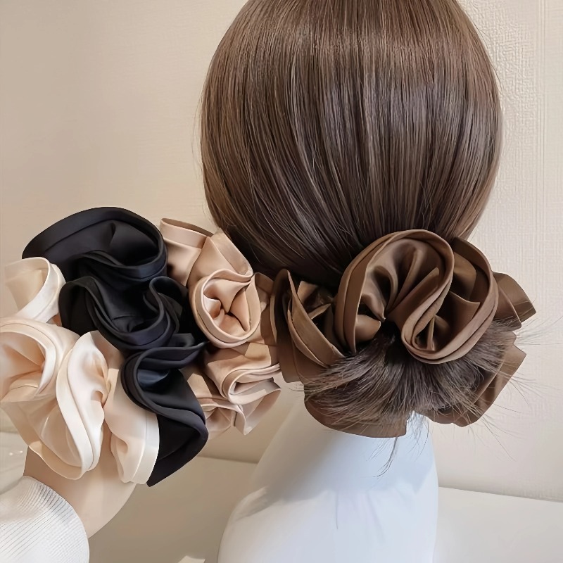 Satin Bow Tie - ยางรัดผมผ้าซาตินสไตล์เกาหลี โบว์ผูกผมสำหรับผู้หญิง ยางรัดผมขนาดใหญ่ เรียบหรู ดูดี สไตล์ใหม่