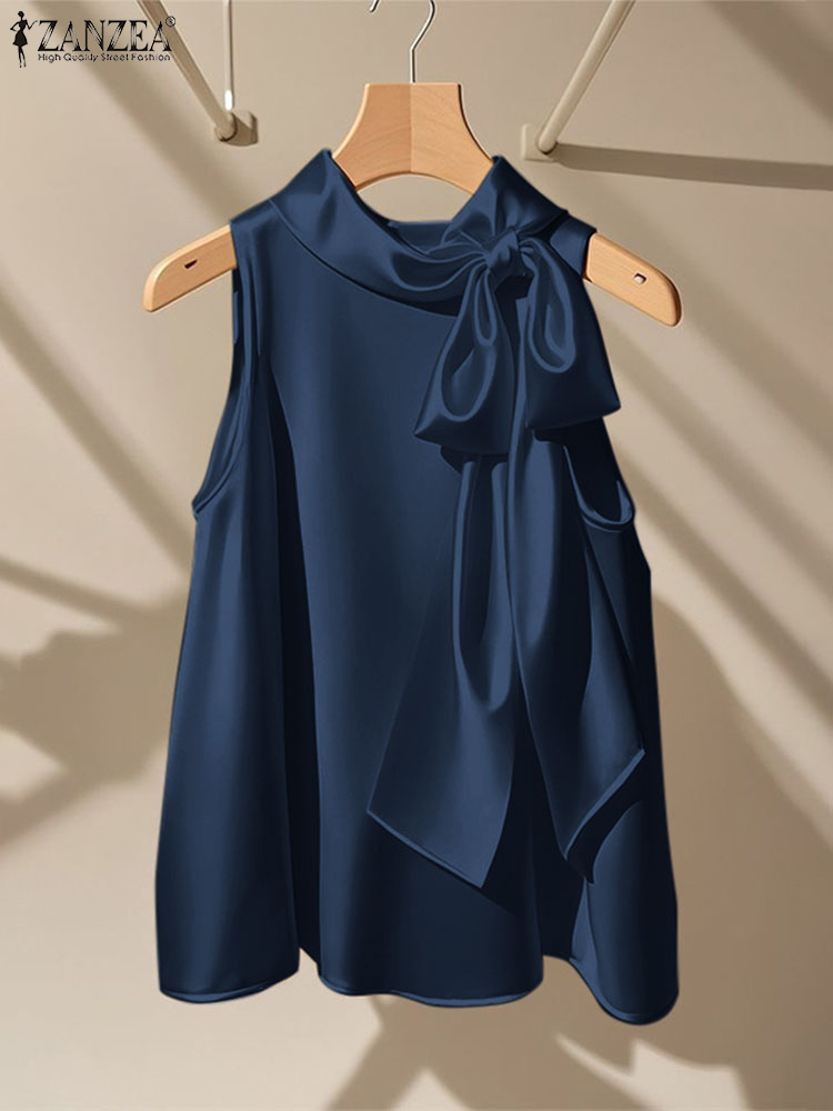 Satin Bow Tie - ZANZEA Elegant เสื้อ Bow Tie Tops