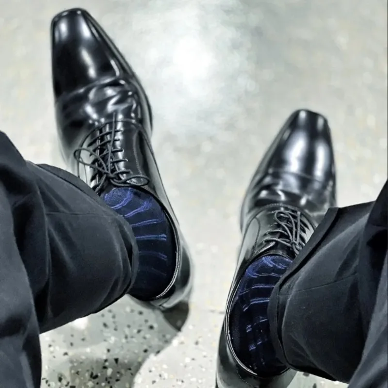 Men'S Formal Style - ถุงเท้าลายทางผู้ชาย ถุงเท้ายาวบางเฉียบสำหรับชุดสูท ถุงเท้าผ้าไหมบางเซ็กซี่ ถุงน่องบางเฉียบ ถุงเท้าธุรกิจสำหรับผู้ชาย