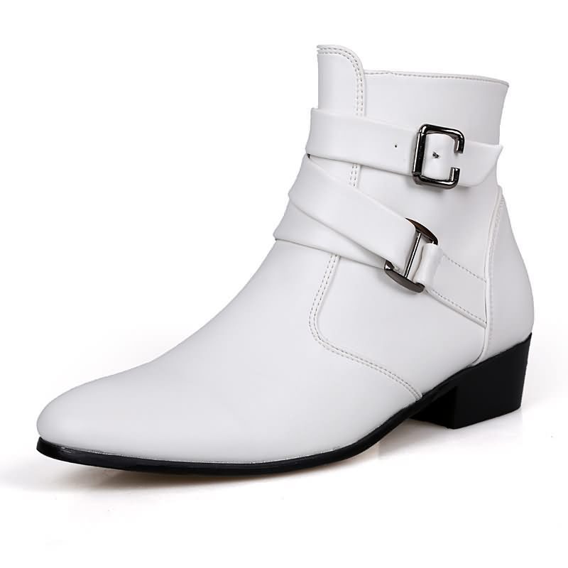 Men'S Formal Style - ผู้ชายหรูหรารองเท้าหนังเชลซีรองเท้า High TOP BUCKLE อย่างเป็นทางการรองเท้าสีดําสไตล์อังกฤษข้อเท้ารองเท้าชี้ Toe