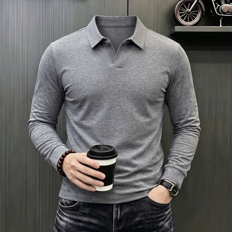Men'S Formal Style - เสื้อโปโลแขนยาวผู้ชายสไตล์ลำลองสำหรับธุรกิจ ใส่สบาย ระบายอากาศได้ดี เหมาะสำหรับฤดูใบไม้ผลิและฤดูใบไม้ร่วง ใช้ได้ในโอกาสทางการ