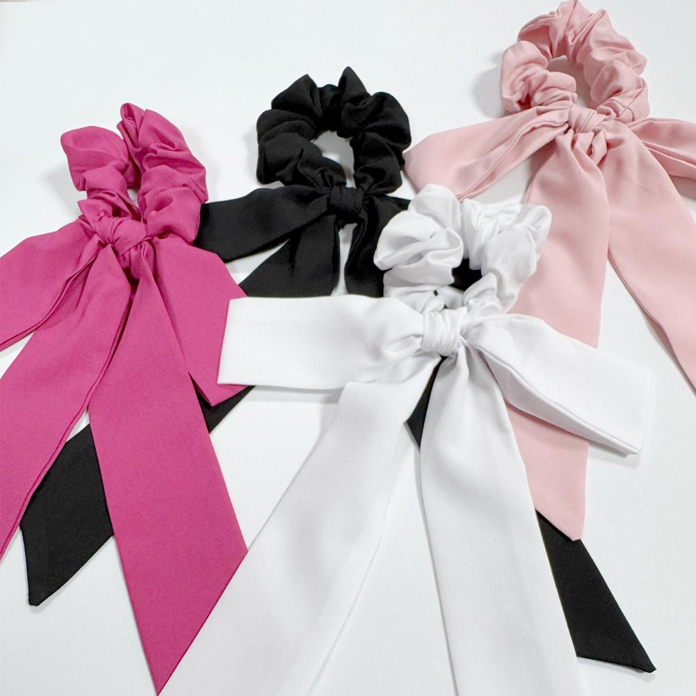 Satin Bow Tie - ยางรัดผมผ้าซาตินเนื้อนุ่ม พร้อมโบว์ผูกผม แฟชั่นเครื่องประดับผมสำหรับออกกำลังกายและใช้ในชีวิตประจำวัน
