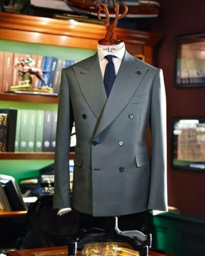 Men Formal Wear Jacket - สีเทาชายชุด SLIM FIT Double Breasted Tailor-Made