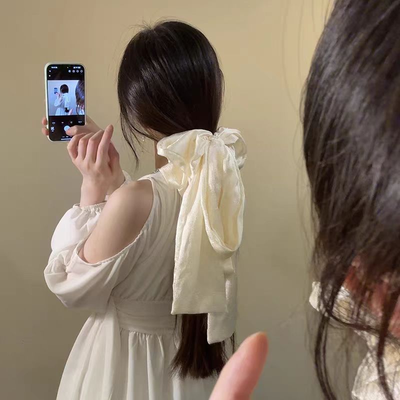 Satin Bow Tie - ชุดผูกผมโบว์วินเทจฝรั่งเศส - Scrunchies ซาตินหรูหราพร้อมริบบิ้น, เครื่องประดับผม Luxe