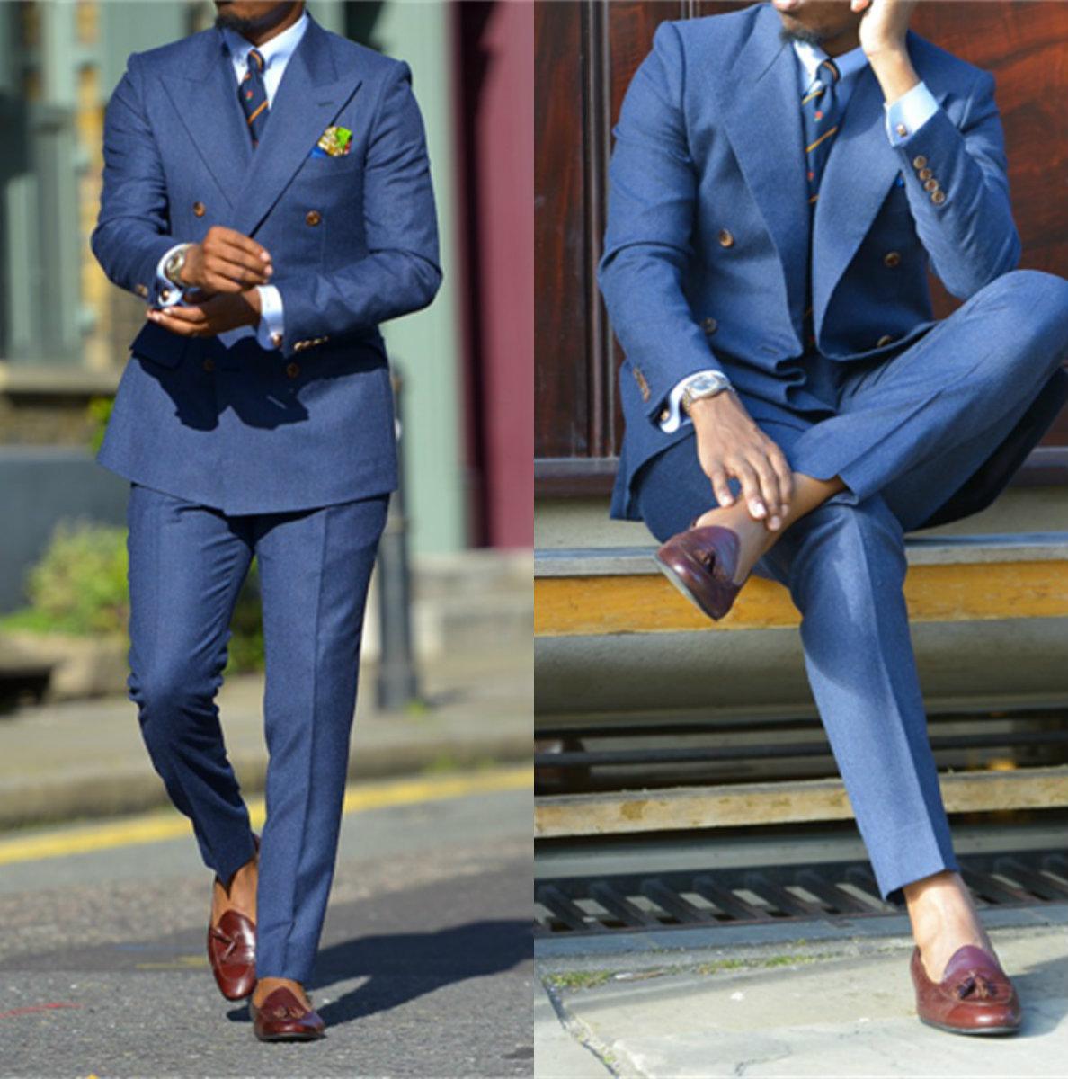 สีน้ำเงินเข้มอย่างเป็นทางการบุ - Men Formal Wear Jacket บทวิจารณ์และราคา
