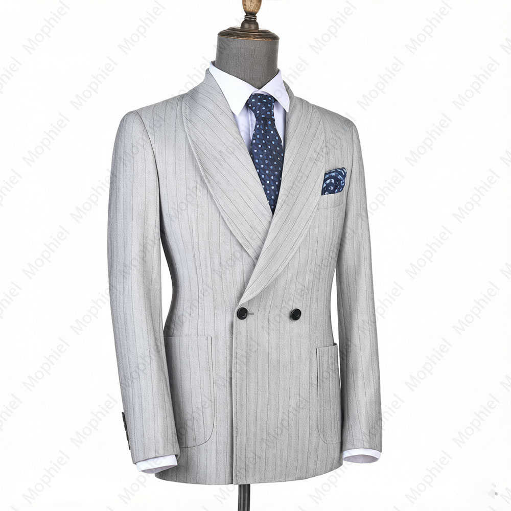 ชุดสูทผู้ชายสีเทาอ่อน Mophiel  - Men Formal Wear Wedding บทวิจารณ์และราคา