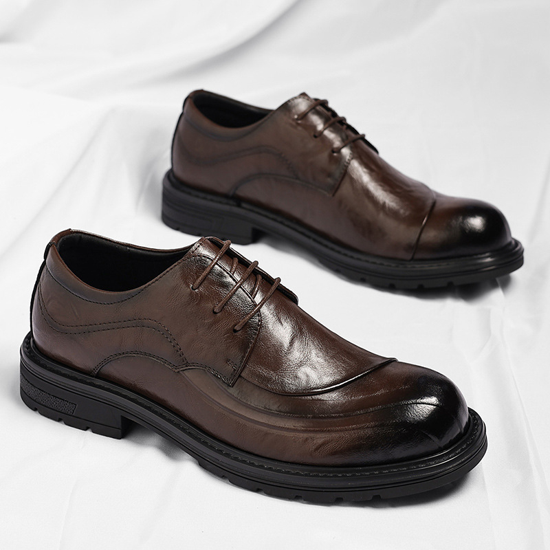 รองเท้าหนังแท้สีน้ำตาลขัดเงา แ - Men Formal Wear Wedding บทวิจารณ์และราคา