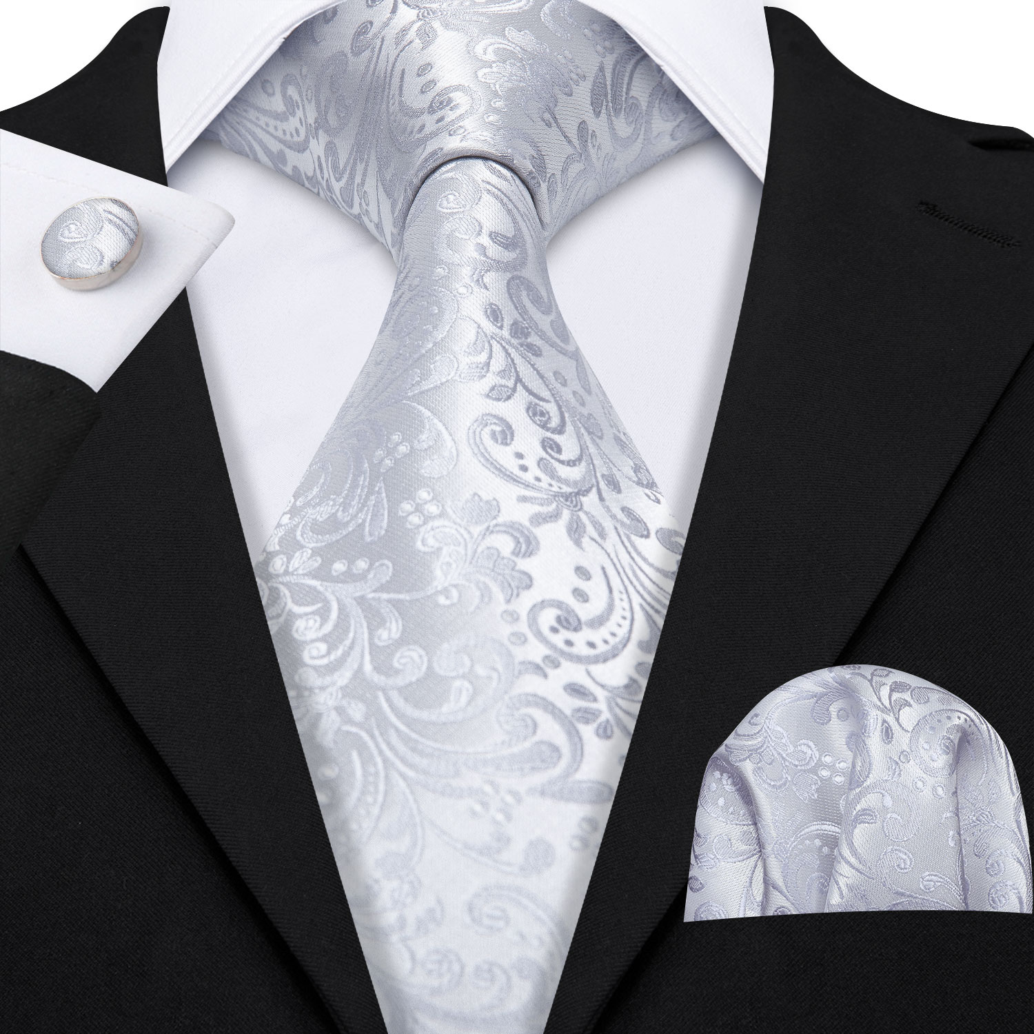 เนคไทสีขาวเงินลายแอปริคอตสำหรั - Cufflinks Silver Set บทวิจารณ์และราคา