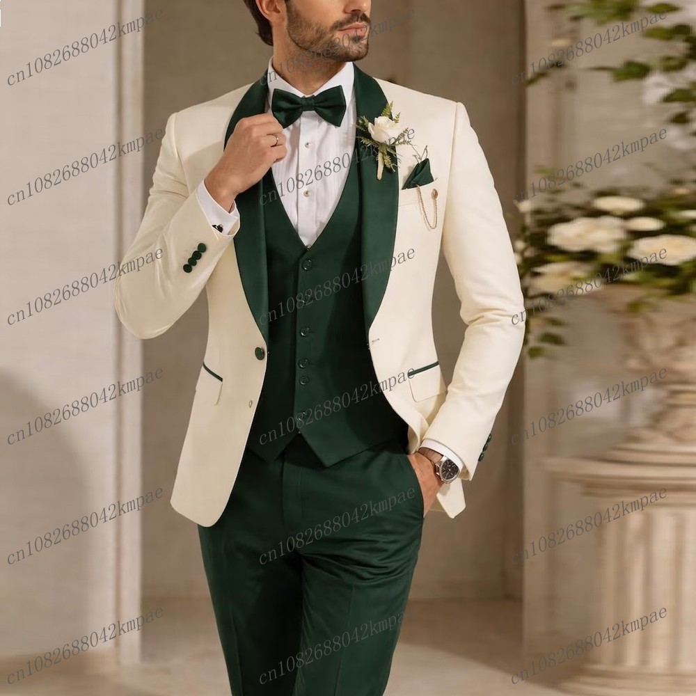 ชุดสูทผู้ชายสีไอวอรี่และเขียวเ - Men Formal Wear Wedding บทวิจารณ์และราคา