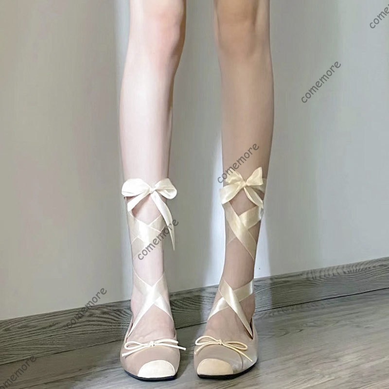 รองเท้าบัลเล่ต์ผูกเชือกแบบผูกข - Satin Bow Tie บทวิจารณ์และราคา